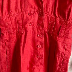 1980s Hot Coral Pink Button Front Long Sleeve Dress